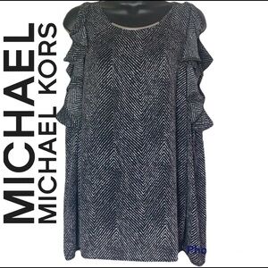 Michael Michael Kors black/white ruffled cold shoulder blouse size L